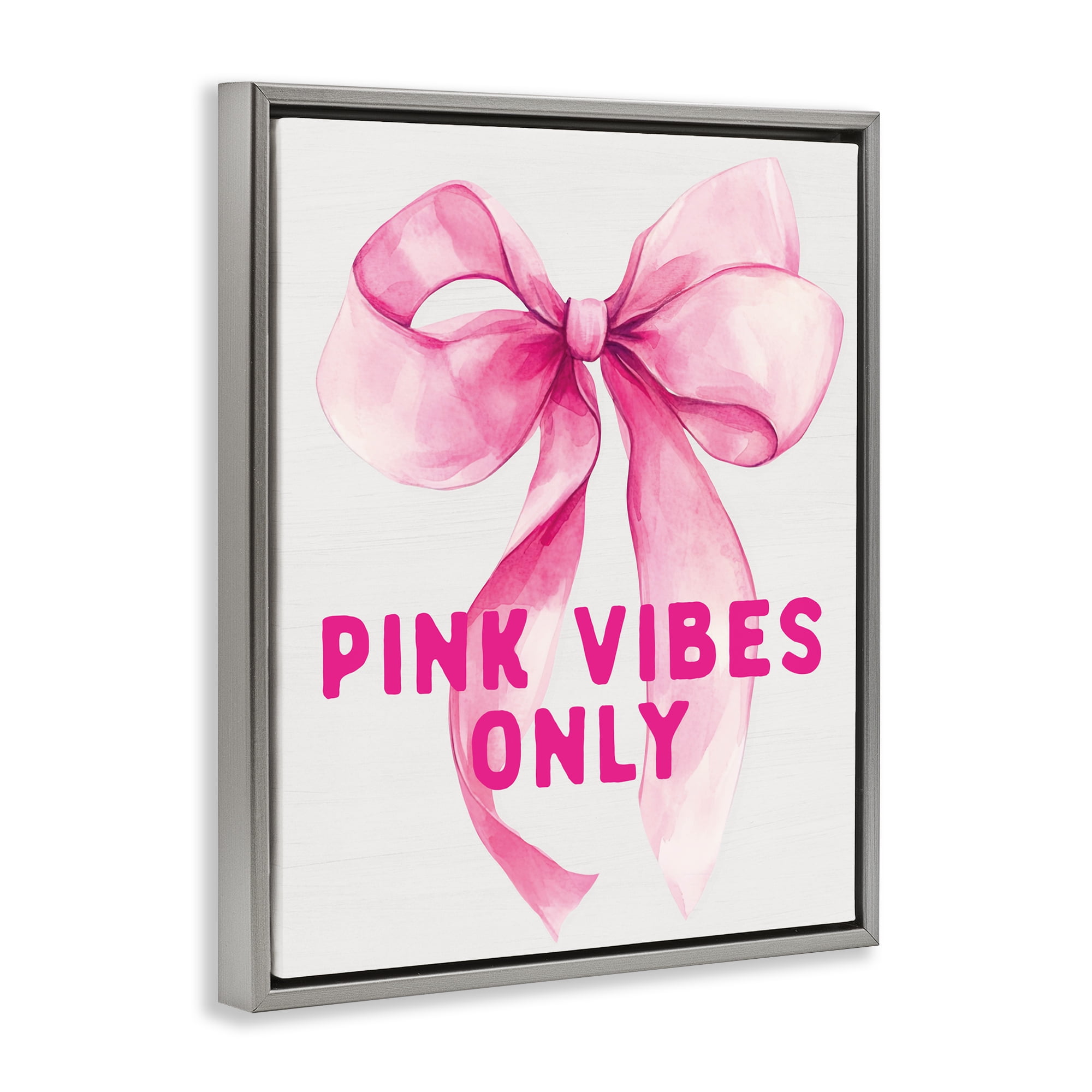Girly Pink Vibes Only Gray Framed Floater Canvas Wall Art, design by Lettered and Lined