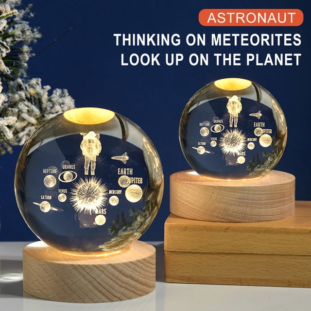 Fiudx Bola de Cristal Planetaria Brillante, Diseño de Galaxia de Astronauta, Luz Nocturna Rgb Cálida, Lámpara de Noche con Alimentación Usb, Elegante Decoración para El Hogar, Idea de Regalo Única, T