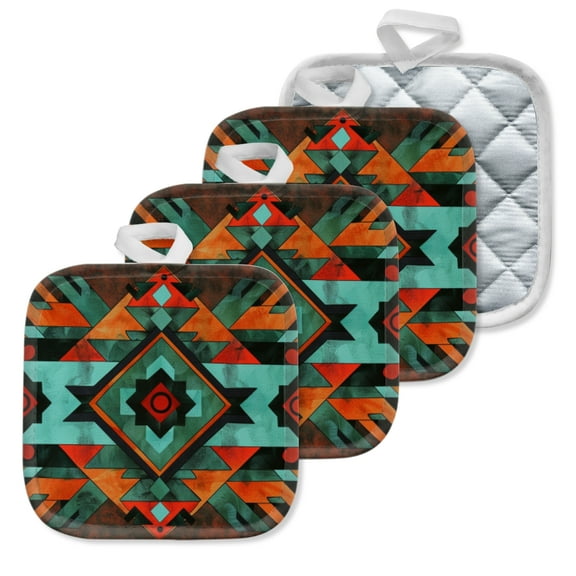 4 Pack Pot Holders,Kitchen Essential, Potholder Set,Symmetrical Geometric Pattern In Earthy Tones