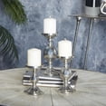 thumbnail image 2 of DecMode 3 Candle Silver Aluminum Metal Pillar Candle Holder, Set of 3, 2 of 9