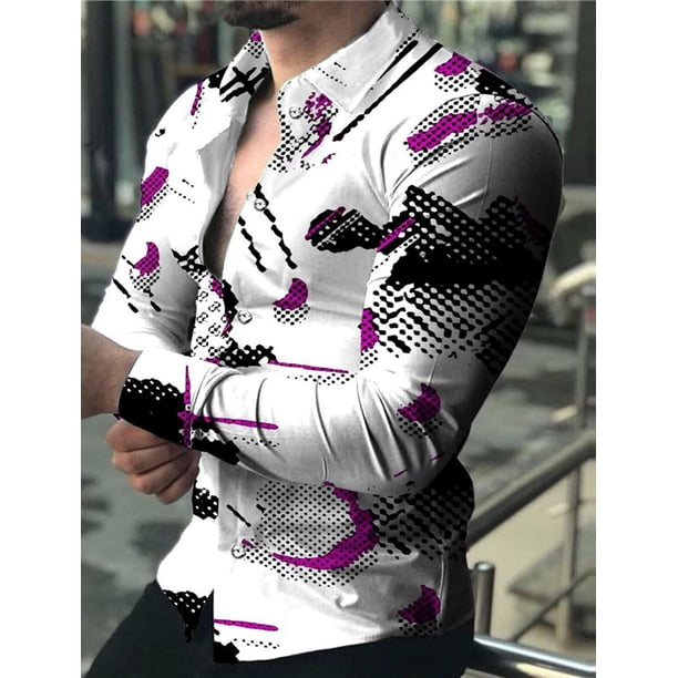 Camisas de lujo con estampado de leopardo para hombre, camisas de botonadura sencilla, blusas hawaianas de manga larga con estampado de turbulencias informales para hombre