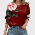 thumbnail image 4 of Kaprioy Graphic Tees For Women Crew Neck T Shirts 3/4 Sleeve Casual Boho Tops Cute Blouses Dressy Fall Fashion Clothes Red, L, 4 of 7