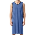 thumbnail image 2 of Men's Sleeveless V-Neck Modal Nightshirt, Loose Fit Lightweight Soft Sleep Shirt Knee Length, Breathable Comfort Casual Home Loungewear Tank Top Blue, 2 of 5