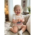 thumbnail image 6 of Cenuakty Baby 0-24M Girl 4th of July Romper Letter Wavy Stripe Embroidered Ruffled Trim Square Neck Sleeveless Newborn Jumpsuit, 6 of 9