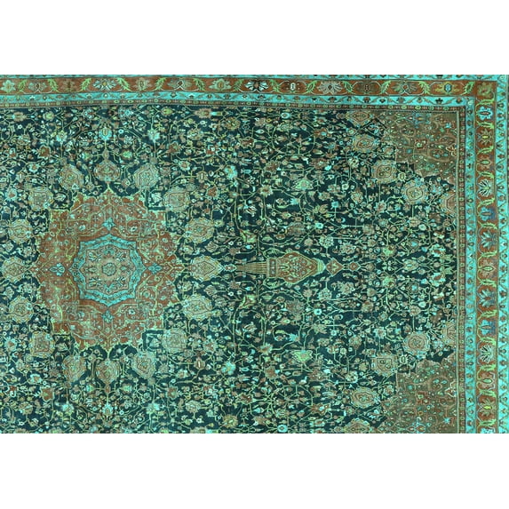 Ahgly Company Indoor Rectangle Medallion Turquoise Blue Traditional Area Rugs, 7' x 10'