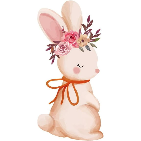 Cute Cartoon Bunny Pink Rabbit Animals Wall Stickers Removable Vinyl Peel and Stick Wall Decals for Nursery Playroom Living Room Bedroom Wall Decoration Home Indoor Wall Art Decor