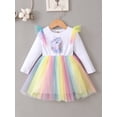 thumbnail image 3 of 3T Toddler Baby Girls Dress Unicorn Print Ruffle Sleeve Round Neck Long Sleeve Lace Dress 1PCS Sun Dress 3-4T,White, 3 of 7