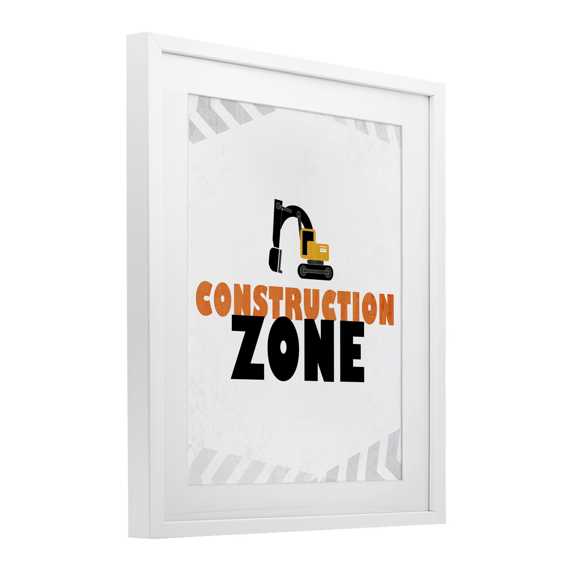 Construction Zone Minimal White Framed Print Under Glass, design by Kim Allen