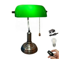 Kiven Cordless Bankers Table Lamp,1-Light Dimmable Bedside Lamps for Nightstand with Glass Lampshade, Vintage Rechargeable Desk Lamp for Reading Home Decor Bedside TD1120