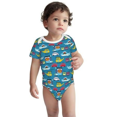

Fotbe Transportations With Animals Pattern Unisex-baby Short-sleeve Bodysuit Short Sleeve Bodysuits One-piece 100% Organic Cotton for Infant Baby Boys Unisex-2 Years