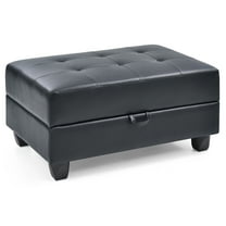 Tufted Storage Ottoman - Faux Leather Footrest with Storage - 37x26x18 Inch - Modern Living Room Decor