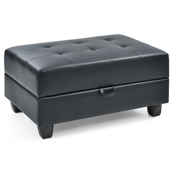 Tufted Storage Ottoman - Faux Leather Footrest with Storage - 37x26x18 Inch - Modern Living Room Decor