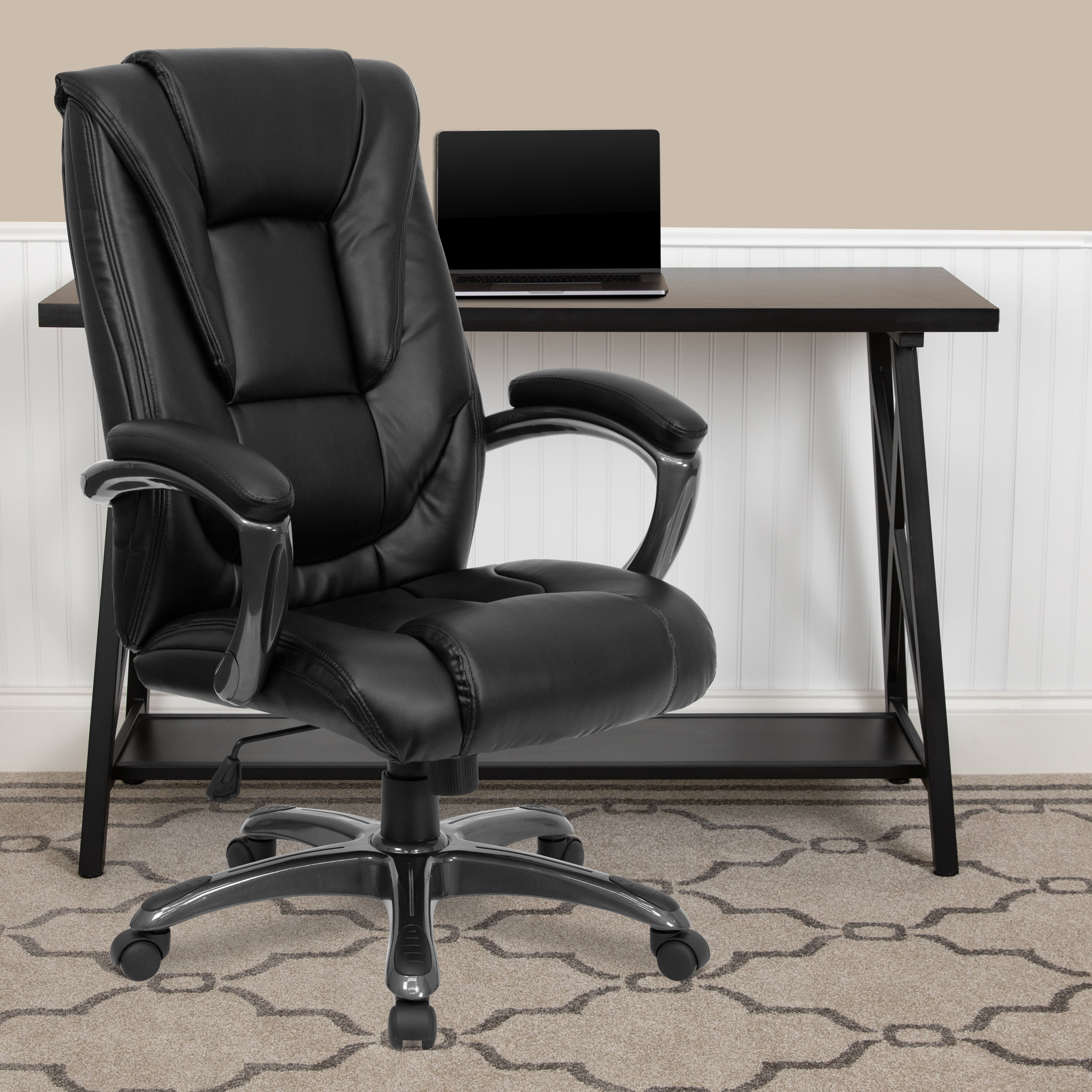 High Back Black Leather Executive Office Chair with Memory Foam Padding ,  #FF-0158-14