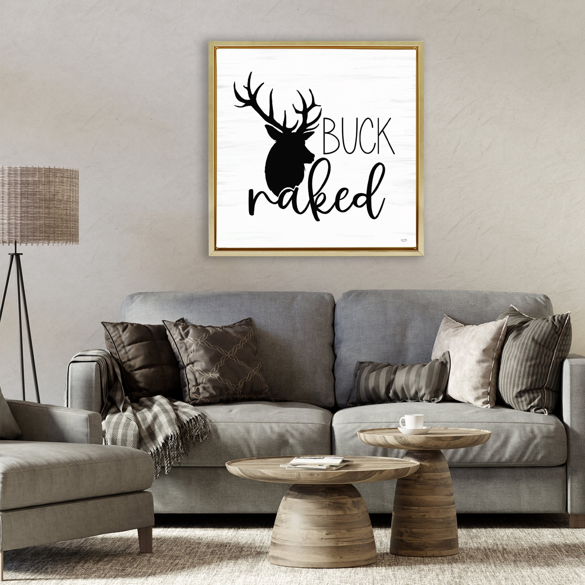 Stupell Industries Buck Naked Silhouette Gold Framed Floater Canvas Wall Art, design by Lux + Me Designs