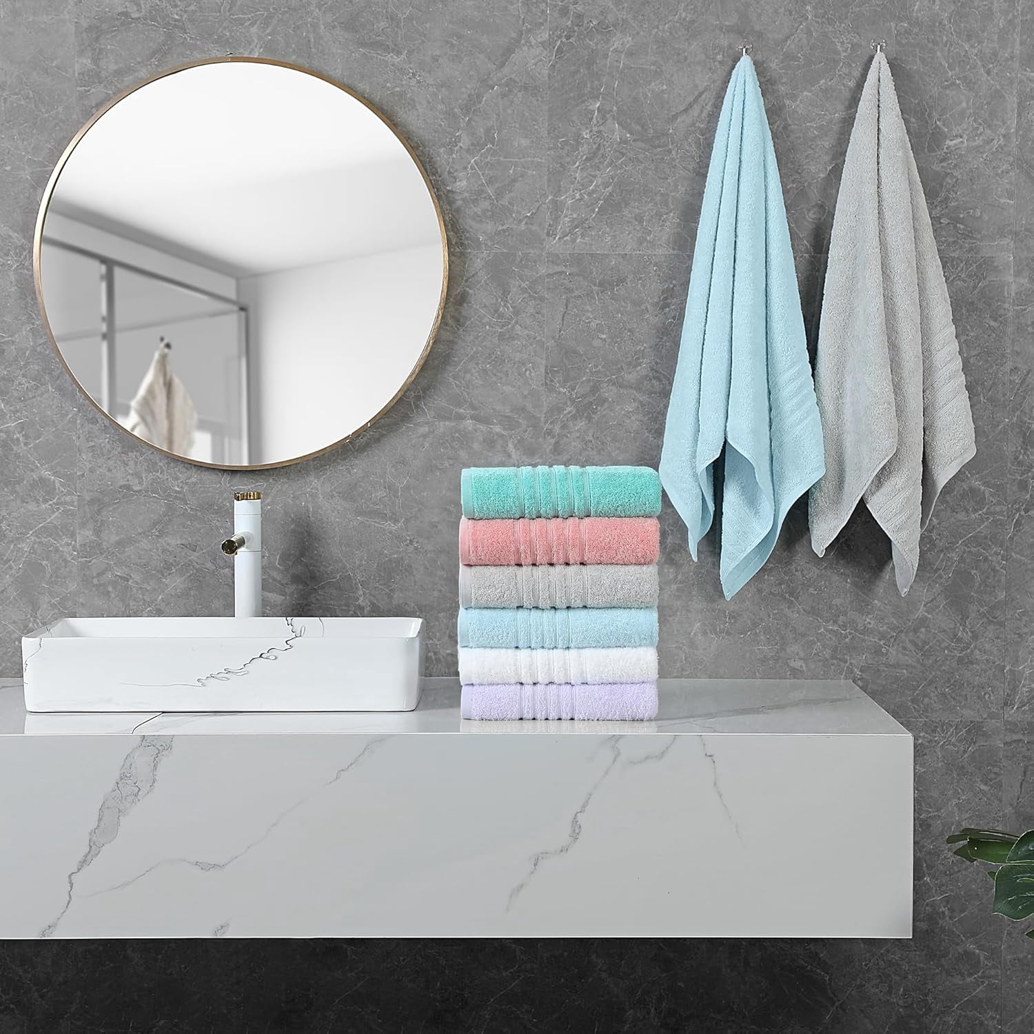 Towels 6 Pack Bath Towel for Bathroom, 100% Cotton (24 x 48 Inches) High Absorbency Quick Drying (Light Grey)