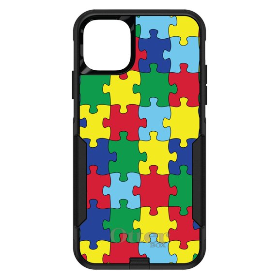 DistinctInk Case for iPhone 15 (6.1" Screen) - OtterBox Commuter Custom Black Case - Primary Color Puzzle Pieces Autism - Austism Awareness