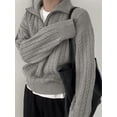 thumbnail image 4 of Women'S Sweaters Fall Winter Quarter Zip Long Sleeves Casual Ribbed Cable Knit Pullover Gray One size, 4 of 9