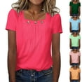 thumbnail image 6 of Lovskoo Summer Tops for Women 2024 Square Neck Short Sleeve Trendy Casual Solid Color Button Tops Blouse Shirts Hot Pink, 6 of 6