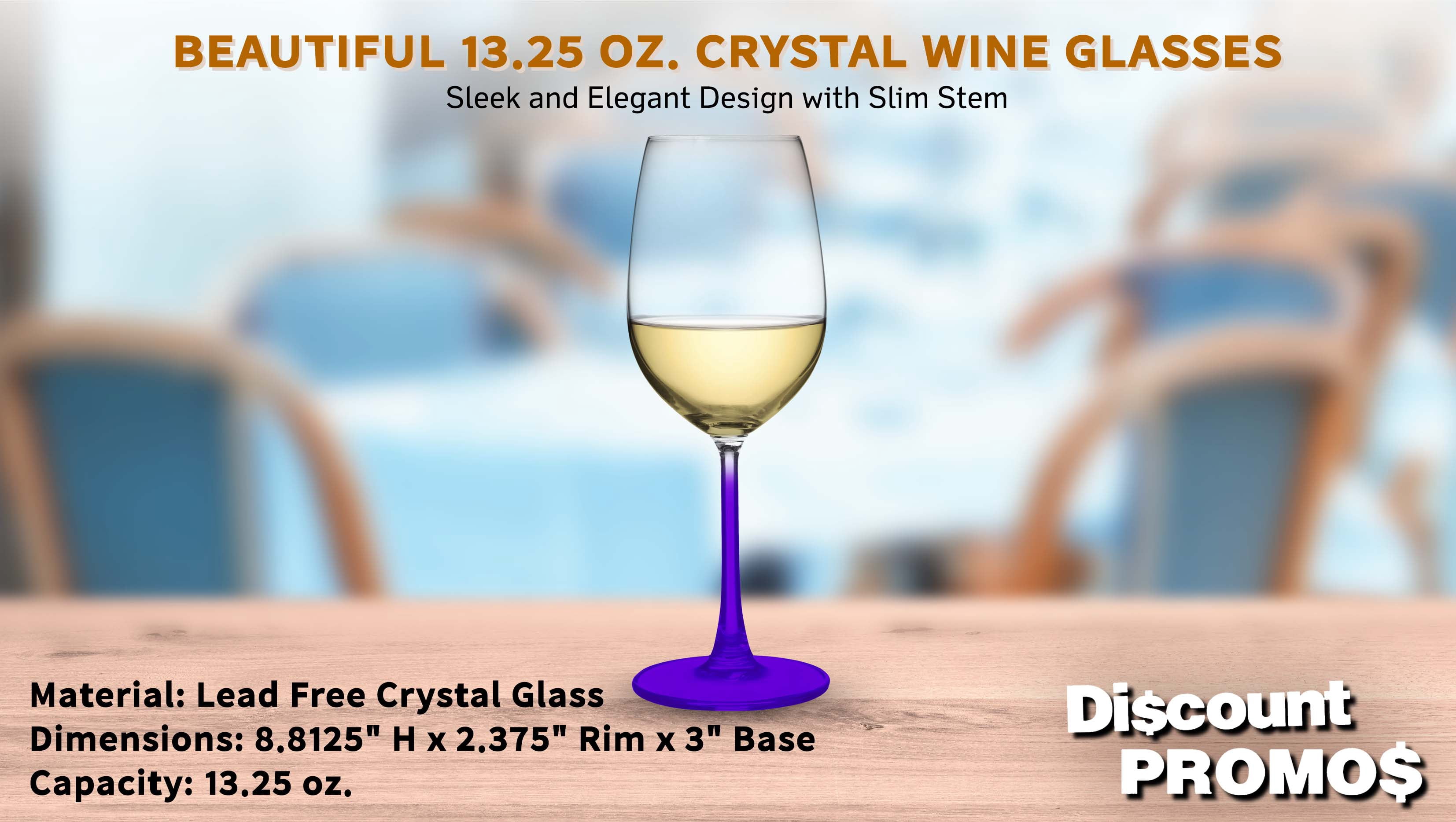 10 Crystal Wine Glasses Set, 13.25 oz. - Elegant, Lightweight, Barware - Purple