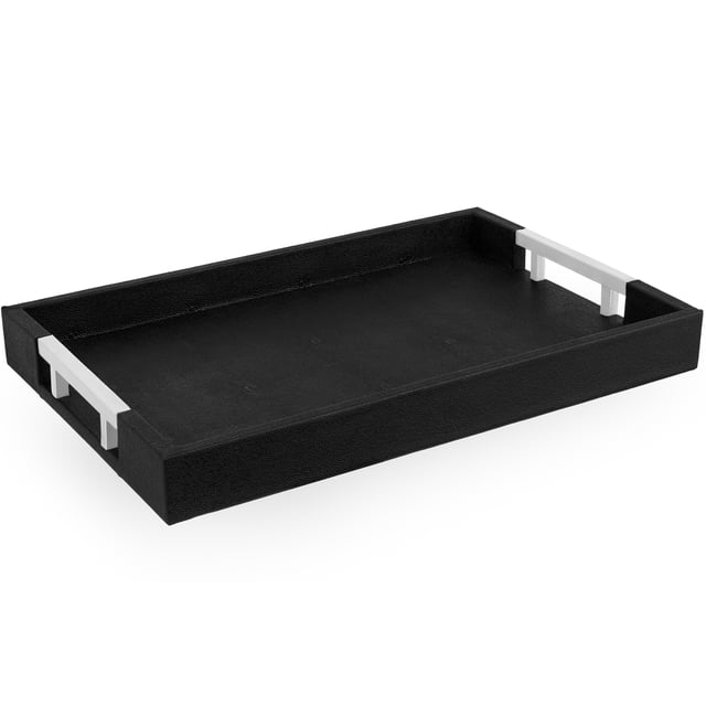 Home Redefined Bandeja Decorativa para Servir de Piel Sintética de Tiburón Rectangular de 45 X 30 Cm con Asas de Acero Inoxidable, Color Negro