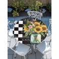 thumbnail image 6 of Sunflower Vintage Round Fitted Tablecloth with Elastic Edge, Waterproof Table Cloth Table Cover for 45"-54" Tables, Farmhouse Floral Black Checkered Tablecloths for Dining Picnic Indoor Outdoor, 6 of 9