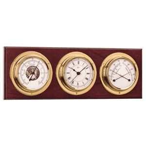 BARIGO Weather Station w Ship's Barometer, Comfortmeter & Quartz Ship Clock Brass & Mahogany... by