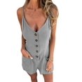 thumbnail image 2 of Women's Linen Sleeveless Pockets Overall Shorts Jumpsuit for Casual Beach Gray XXXL, 2 of 9