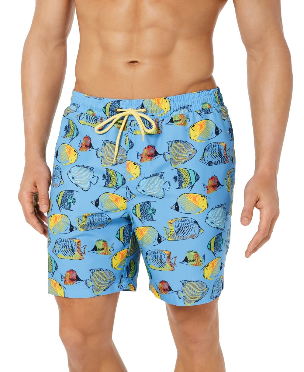 Fish Print Quick Dry Swim Trunks Blue 