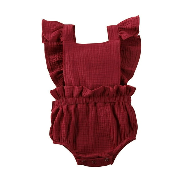 Newborn Baby Girl Romper Sleeveless Ruffle Jumpsuit Backless Strap Bodysuit Summer Clothes White 0-6 Months