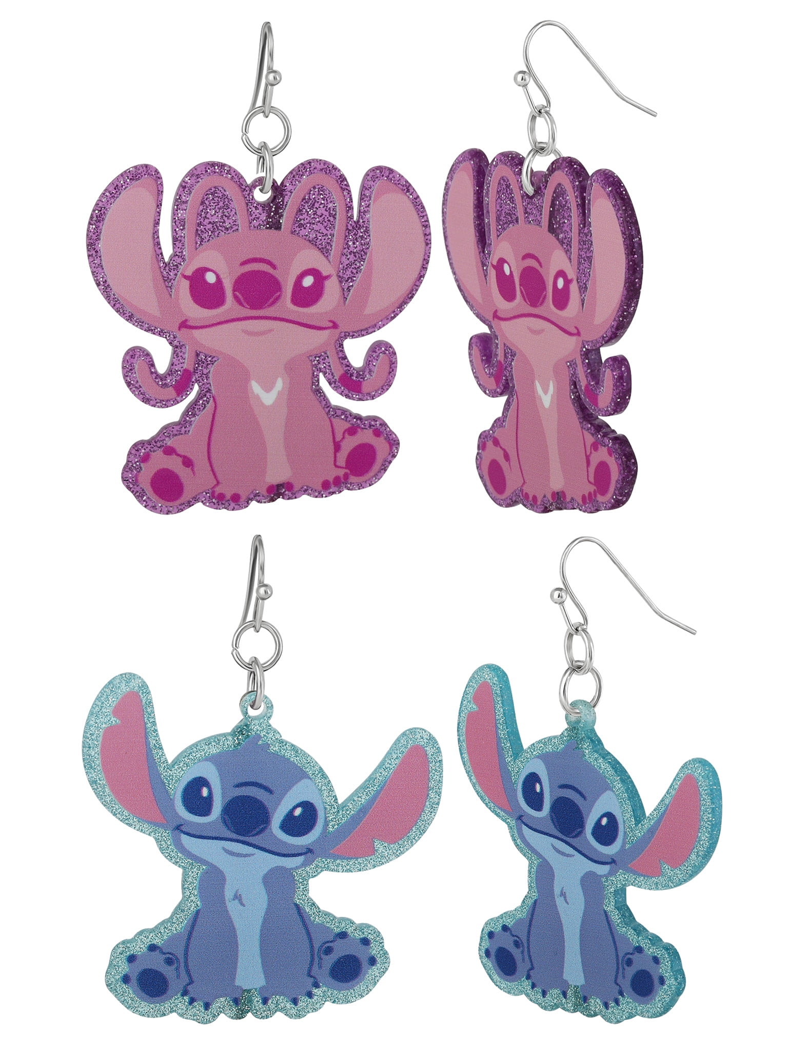 Disney Girls/Tween Stitch and Angel Acrylic Dangle Earring Set, 2 Pairs