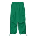 thumbnail image 2 of Girls' High Waist Cargo Pants, Solid Color Straight Leg Loose Fit Workwear Trousers with Utility Pockets,Trendy Street Style Pants for Casual Outfits, Outdoor Play, Easy Wear - Green, 2 of 8
