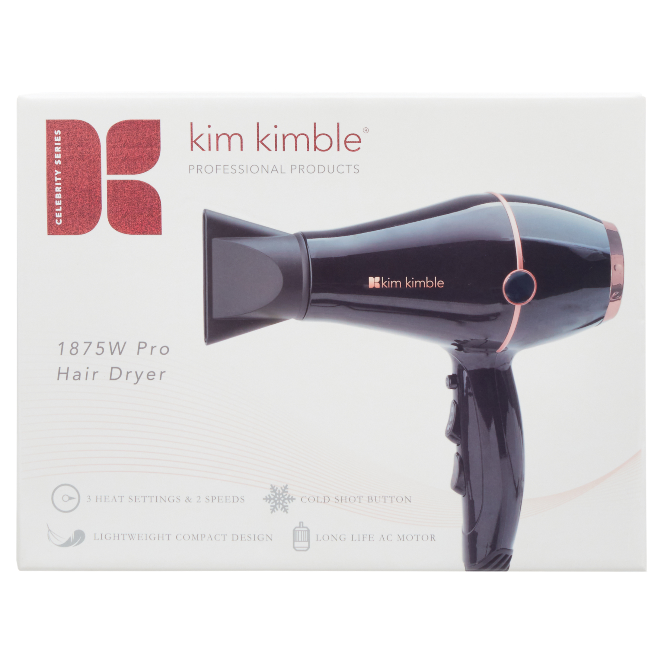 Kim Kimble Celebrity Series Ultra-Light 1875W Pro Hair Dryer, Black & Rose Gold with Concentrator and Diffuser - image 3 of 14