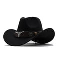 thumbnail image 3 of Straw Cowboy Hat Women - Western Denim Curved Top Hat Woolen Big Brimmed Hat Style British Jazz Hat,Black,M, 3 of 3