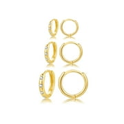 3 Pairs Sterling Silver Small Gold Hoop Earrings Cubic Zirconia Cuff Earrings | Tiny Cartilage Huggie Hoop Earrings Piercing Jewellery for Women Girls8/10/12mm)