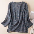thumbnail image 5 of LEAVINGSUO Long Sleeve Shirts for Women, Fall Womens Tops Women Printed V-neck 9/4 Sleeve with Retro Fashion, 5 of 6