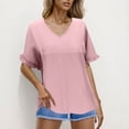 thumbnail image 2 of JGGSPWM Women's V Neck Ruffle Sleeve Loose Fit Babydoll Peplum Casual Tops Pink S, 2 of 7