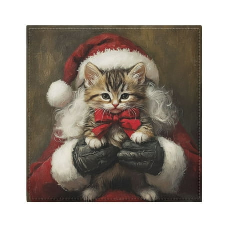 

Napkin Satin Napkin 20*20Inchx6 Kitchen Towel Dinner Plate Towel Decorative Towel Napkin Tea Towel Suitable For Kitchen Table Santa Claus Holds A Kitten