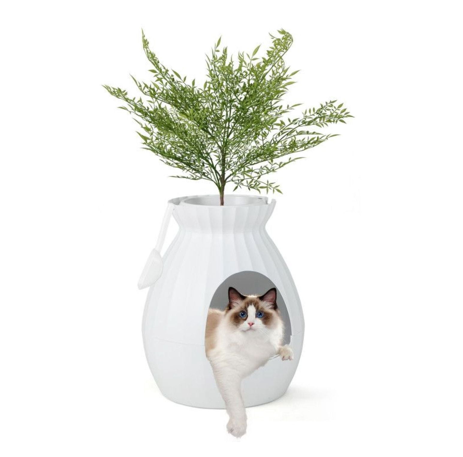 Cat Litter Box with Electronic Odor Removal, Plant Design Enclosed Litter Box with Door, ABS Durable Construction, Easy Clean, White+Green, 63L Capacity