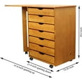 thumbnail image 3 of Jela Solid Wood 7 Drawer Gate Leg Roll Cart Desk in Medium Wood, 3 of 13