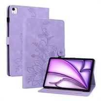 FJLBDE Case for iPad Air 5th Gen / iPad Air 4th Gen 10.9 inch, Embossed Flower PU Leather Flip Wallet Folio Stand Cover, Purple