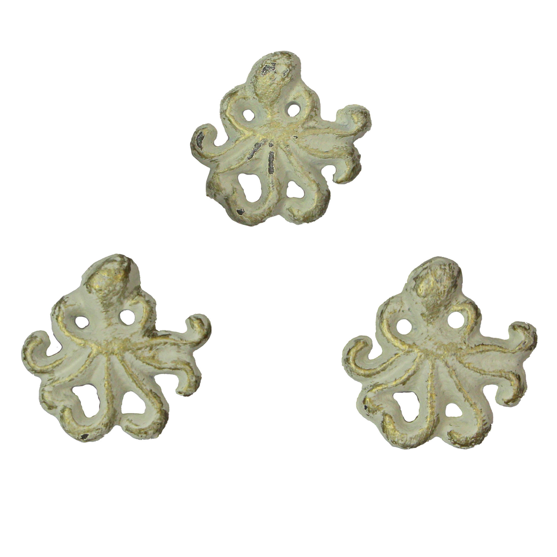 Zeckos White Cast Iron Octopus Drawer Pulls Cabinet Knob Set of 6