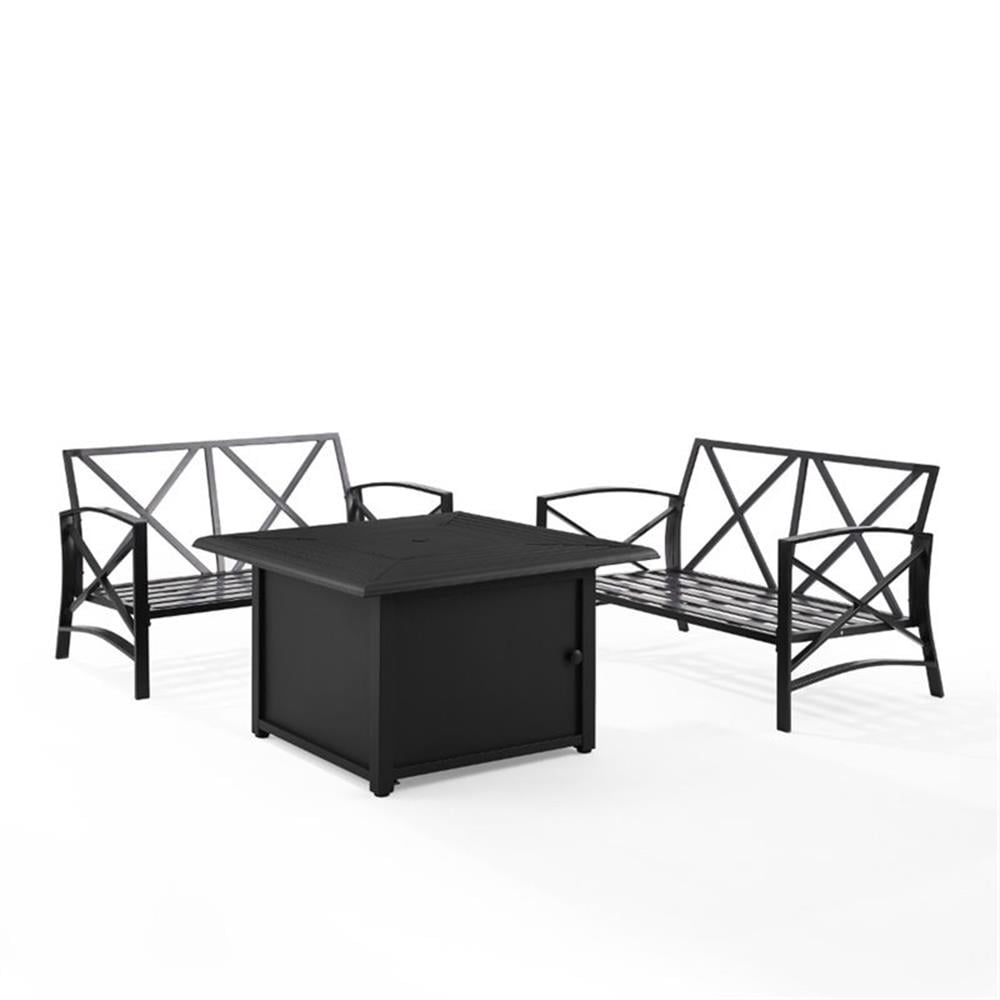 Crosley Furniture Kaplan Oil Rubbed Bronze/Oatmeal 3 Piece Outdoor Conversation Set with Fire Table