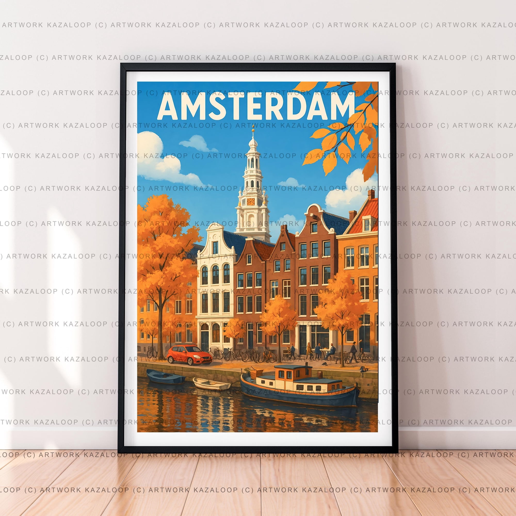 Amsterdam Netherlands Unillustration Art Unwall Travel Architecture Travel Wall Art Poster , Poster Print Only