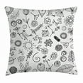 thumbnail image 1 of Doodle Throw Pillow Cushion Cover, Things from Nature in Sketch Form Birds Flowers Strawberry Sunflower Ferns Print, Decorative Square Accent Pillow Case, 18 X 18 Inches, Black White, by Ambesonne, 1 of 2