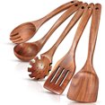 thumbnail image 1 of Cucharas de Madera para Cocina, Juego de Utensilios de Cocina Teca, Espátula, Cuchara para Ensalada, Etc, Adecuado para Cocinas y Comedores, 5 PCS, 1 of 4