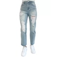 thumbnail image 1 of Almost Famous Juniors’ Ripped Mom Jeans, Blue, 3, 1 of 1