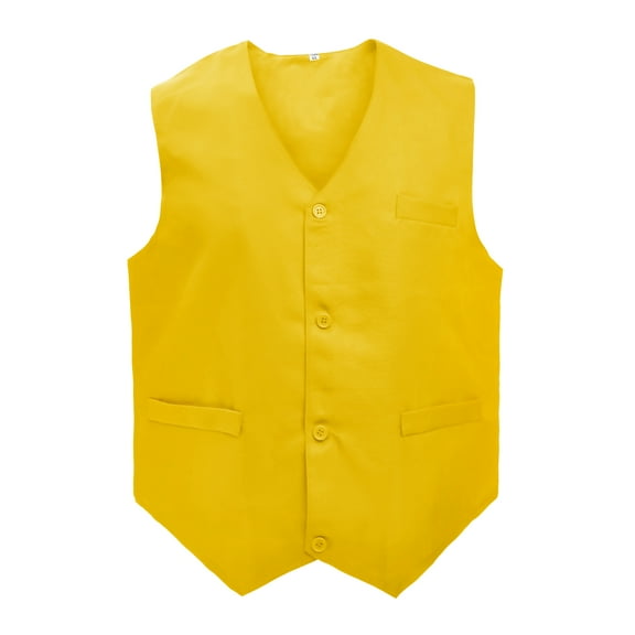 5 Packs Unisex Waiter Uniform Vest Bartender Waitress Botton Workwear with Pockets for Men Women-Yellow-S