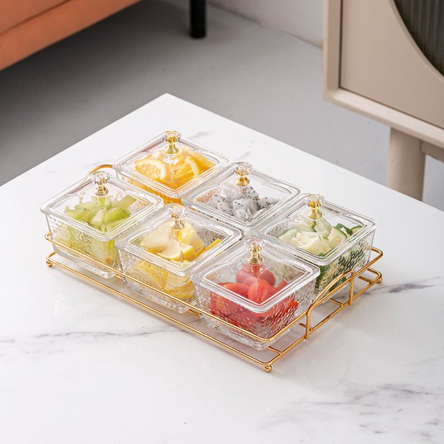 Plato de fruta dividido de vidrio Plato comercial para refrigerio Plato para refrigerio Bar Baño de pies Club KTV Plato con tapa
