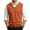 thumbnail image 2 of Dwellite Mens Sweater Vest Casual Sleeveless Knit Pullover V Neck Solid Knit Business Office Fall Winter Sweaters Saffron 3XL, 2 of 8