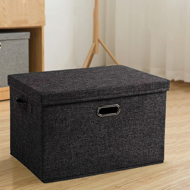 COM1950s Large Foldable Storage Box with Lid,Collapsible Cotton and Linen Blend Organizer for Home,Wardrobe,Closet and Bedroom Storage,Durable and Space Saving Design with Stainless Steel Handles